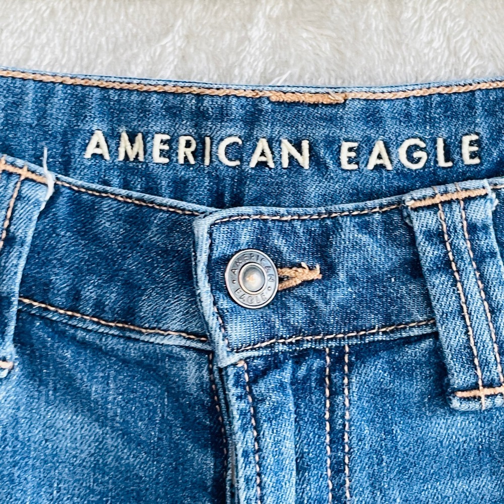 American Eagle Wide Leg Jeans Womens 12 Long Medium Wash Patch Pocket Stretch - Picture 2 of 16